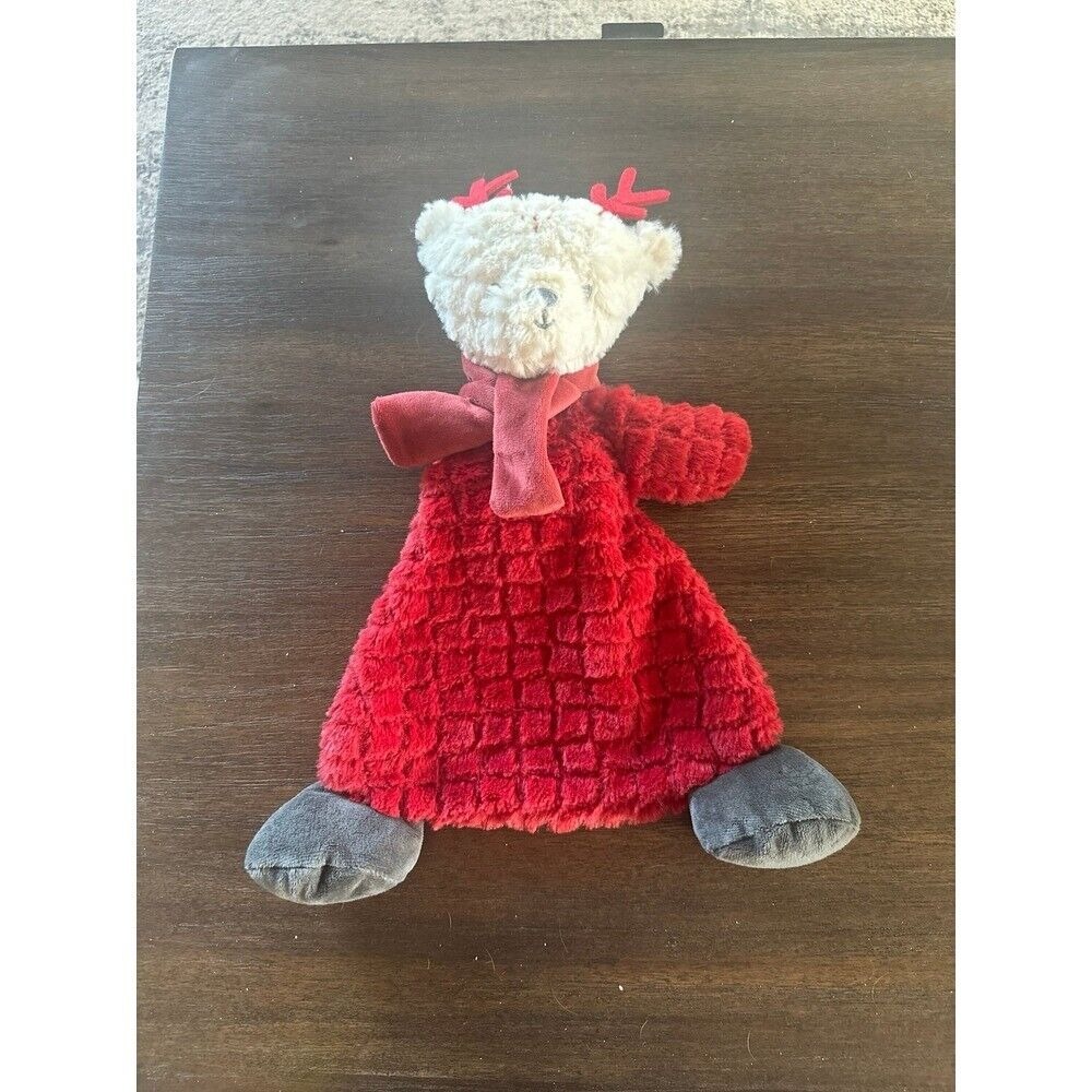 Demdaco Reindeer Cozie Lovey Rattle Plush Red Baby Security Blanket